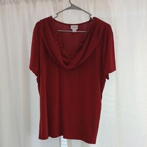 Elegant Red Cowl Neck Blouse